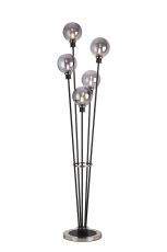 Jestero Floor Lamp, 5 Light E14, With 15cm Round Glass Shade Satin Nickel, Smoke Plated, Satin Black