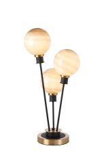Jestero Table Lamp Touch Switch, 3 Light E14, With 15cm Round Dark Beige Marble Effect Glass Shade Brass & Satin Black