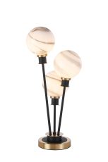 Jestero Table Lamp Touch Switch, 3 Light E14, With 15cm Round Marble Effect Glass Shade Brass, White, Satin Black