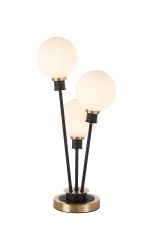 Jestero Table Lamp Touch Switch, 3 Light E14, With 15cm Round Glass Shade Brass, Opal, Satin Black