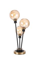 Jestero Table Lamp Touch Switch, 3 Light E14, With 15cm Round Segment Glass Shade Brass, Amber Plated, Satin Black
