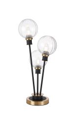 Jestero Table Lamp Touch Switch, 3 Light E14, With 15cm Round Segment Glass Shade Brass, Clear, Satin Black