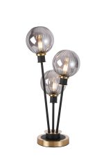 Jestero Table Lamp Touch Switch, 3 Light E14, With 15cm Round Segment Glass Shade Brass, Smoke Plated, Satin Black