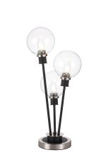 Jestero Table Lamp Touch Switch, 3 Light E14, With 15cm Round Glass Shade Satin Nickel, Clear, Satin Black