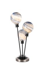 Jestero Table Lamp Touch Switch, 3 Light E14, With 15cm Round Dark Blue Marble Effect Glass Shade Satin Nickel & Satin Black