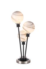 Jestero Table Lamp Touch Switch, 3 Light E14, With 15cm Round Marble Effect Glass Shade Satin Nickel, White, Satin Black