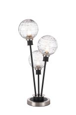 Jestero Table Lamp Touch Switch, 3 Light E14, With 15cm Round Textured Melting Glass Shade Satin Nickel, Clear, Satin Black
