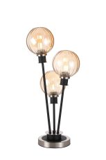Jestero Table Lamp Touch Switch, 3 Light E14, With 15cm Round Segment Glass Shade Satin Nickel, Amber Plated, Satin Black