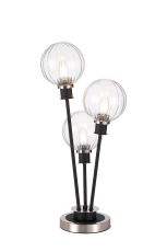 Jestero Table Lamp Touch Switch, 3 Light E14, With 15cm Round Segment Glass Shade Satin Nickel, Clear, Satin Black