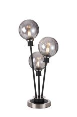 Jestero Table Lamp Touch Switch, 3 Light E14, With 15cm Round Segment Glass Shade Satin Nickel, Smoke Plated, Satin Black