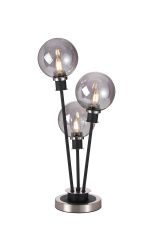 Jestero Table Lamp Touch Switch, 3 Light E14, With 15cm Round Glass Shade Satin Nickel, Smoke Plated, Satin Black