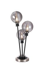 Jestero Table Lamp Touch Switch, 3 Light E14, With 15cm Round Double Texture Smooth/Ribbed Glass Shade Satin Nickel,Smoke Plated, Satin Black