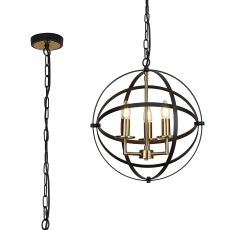 Geona 40cm Adjustable Rings Pendant, 3 x E14, Gold/Black