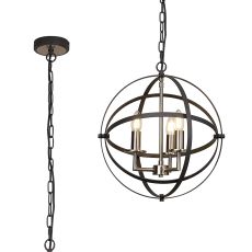 Geona 40cm Adjustable Rings Pendant, 3 x E14, Satin Nickel/Anthracite