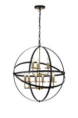 Geona 71cm Adjustable Rings Pendant, 6+3 x E14, Gold/Black