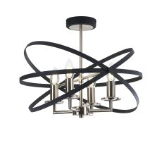 Geona 46cm Adjustable Rings Semi Flush, 4 x E14, Satin Nickel/Anthracite