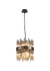 Cucine 26cm Glass Rod Pendant Round, 6 Light G9, Black Chrome/Cognac