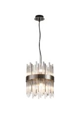 Cucine 26cm Glass Rod Pendant Round, 6 Light G9, Black Chrome/Clear