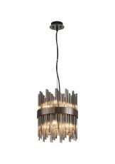 Cucine 26cm Glass Rod Pendant Round, 6 Light G9, Black Chrome/Smoke