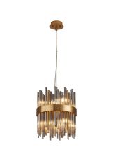 Cucine 26cm Glass Rod Pendant Round, 6 Light G9, Brass/Smoke