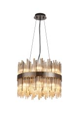 Cucine 40cm Glass Rod Pendant Round, 12 Light G9, Black Chrome/Cognac