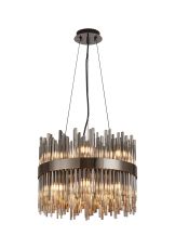 Cucine 40cm Glass Rod Pendant Round, 12 Light G9, Black Chrome/Smoke