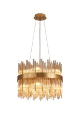 Cucine 40cm Glass Rod Pendant Round, 12 Light G9, Brass/Cognac