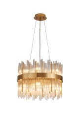 Cucine 40cm Glass Rod Pendant Round, 12 Light G9, Brass/Clear
