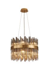 Cucine 40cm Glass Rod Pendant Round, 12 Light G9, Brass/Smoke