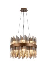 Cucine 40cm Glass Rod Pendant Round, 12 Light G9, Painted Matt Bronze/Smoke