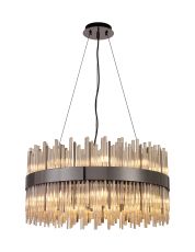 Cucine 60cm Glass Rod Pendant Round, 18 Light G9, Black Chrome/Cognac Item Weight: 19kg