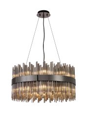 Cucine 60cm Glass Rod Pendant Round, 18 Light G9, Black Chrome/Smoke Item Weight: 19kg