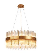 Cucine 60cm Glass Rod Pendant Round, 18 Light G9, Brass/Clear Item Weight: 19kg