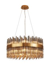 Cucine 60cm Glass Rod Pendant Round, 18 Light G9, Brass/Smoke Item Weight: 19kg
