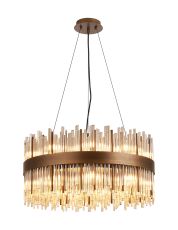 Cucine 60cm Glass Rod Pendant Round, 18 Light G9, Painted Matt Bronze/Cognac Item Weight: 19kg