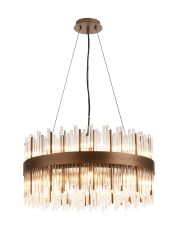 Cucine 60cm Glass Rod Pendant Round, 18 Light G9, Painted Matt Bronze/Clear Item Weight: 19kg