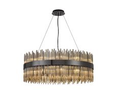 Cucine 80cm Glass Rod Pendant Round, 24 Light G9, Black Chrome/Cognac Item Weight: 18kg