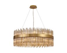Cucine 80cm Glass Rod Pendant Round, 24 Light G9, Brass/Cognac Item Weight: 18kg