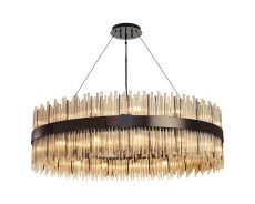 Cucine 100cm Glass Rod Pendant Round, 30 Light G9, Black Chrome/Cognac Item Weight: 23kg