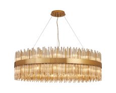 Cucine 100cm Glass Rod Pendant Round, 30 Light G9, Brass/Cognac Item Weight: 23kg