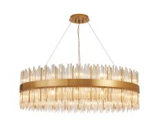Cucine 100cm Glass Rod Pendant Round, 30 Light G9, Brass/Clear Item Weight: 23kg