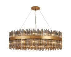 Cucine 100cm Glass Rod Pendant Round, 30 Light G9, Brass/Smoke Item Weight: 23kg