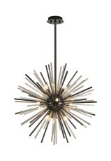 Cucine 55cm Sputnik Glass Rod Pendant Round, 9 Light G9, Black Chrome/Cognac