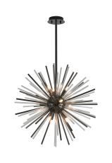 Cucine 55cm Sputnik Glass Rod Pendant Round, 9 Light G9, Black Chrome/Clear