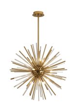 Cucine 55cm Sputnik Glass Rod Pendant Round, 9 Light G9, Brass/Cognac