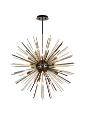 Cucine 75cm Sputnik Glass Rod Pendant Round, 18 Light G9, Black Chrome/Cognac