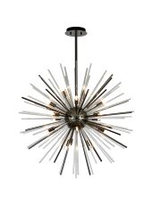 Cucine 75cm Sputnik Glass Rod Pendant Round, 18 Light G9, Black Chrome/Clear