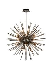 Cucine 75cm Sputnik Glass Rod Pendant Round, 18 Light G9, Black Chrome/Smoke