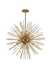 Cucine 75cm Sputnik Glass Rod Pendant Round, 18 Light G9, Brass/Cognac