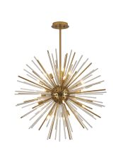 Cucine 75cm Sputnik Glass Rod Pendant Round, 18 Light G9, Brass/Clear